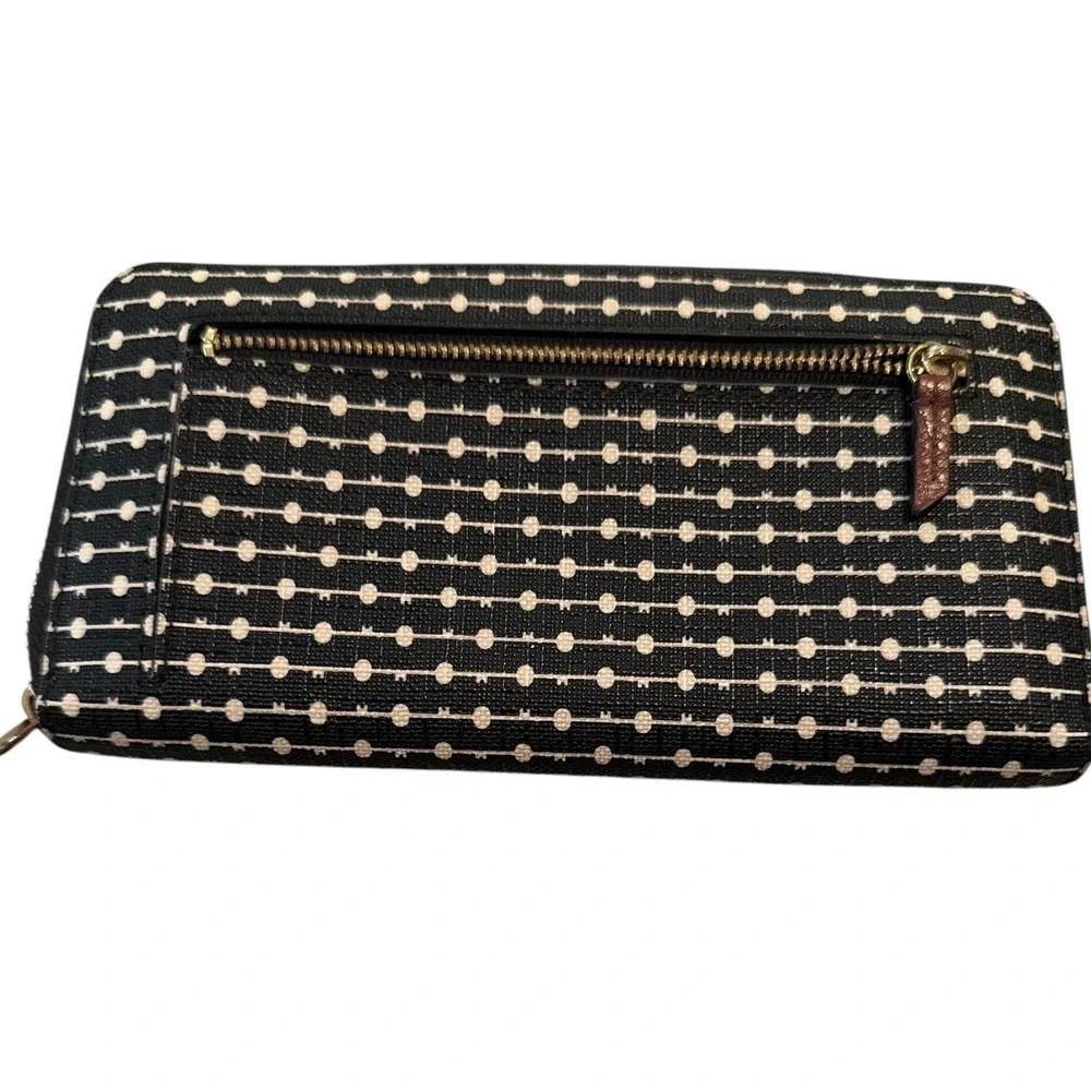 Fossil Black White Geometric Dot Zip Around Wallet‎ Manmade Material